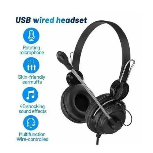 Usb Stereo Headset With Mic Wired Headphone-active Noise Cancelling