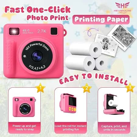Kids Instant Print Camera With Rechargeable Battery - Pink 2