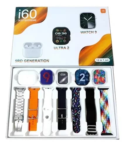 Smartwatch I60 Double Watch Set+Earpod+7Straps-12 In 1 Set -Gold 4