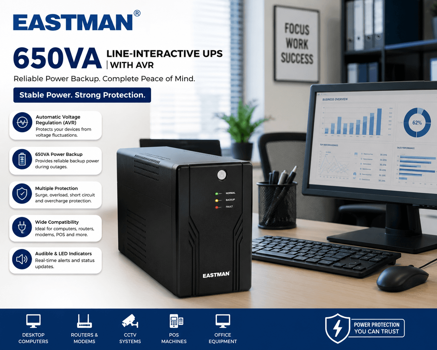 EASTMAN 650VA Line-Interactive Uninterruptible Power Supply (UPS) with Automatic Voltage Regulation (AVR) 4