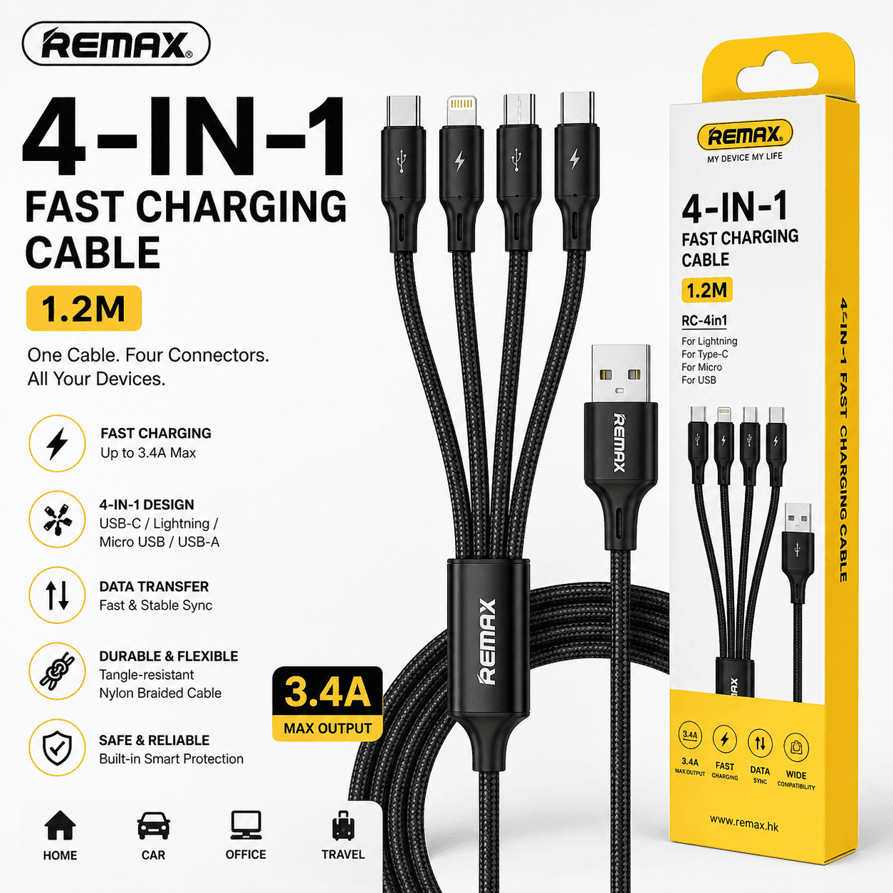 Remax 4-in-1 Fast Charging Cable (1.2M)