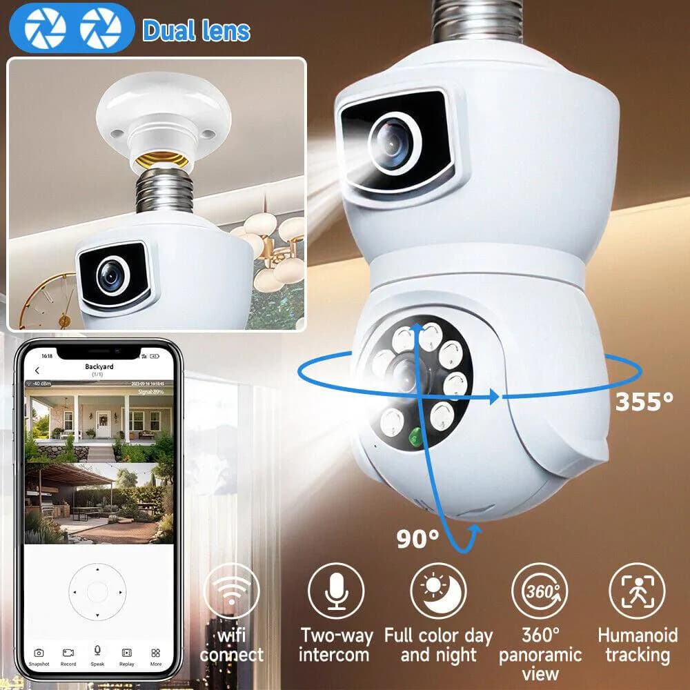 Dual Lens Smart Bulb Wi-Fi Camera – Night Vision, Motion Detection & 360° PTZ Security Camera 2