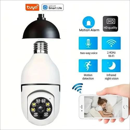 360 Degree Rotation Smart Auto Tracking Ptz Bulb Shape Wifi Camera With Dual Light Free Ap