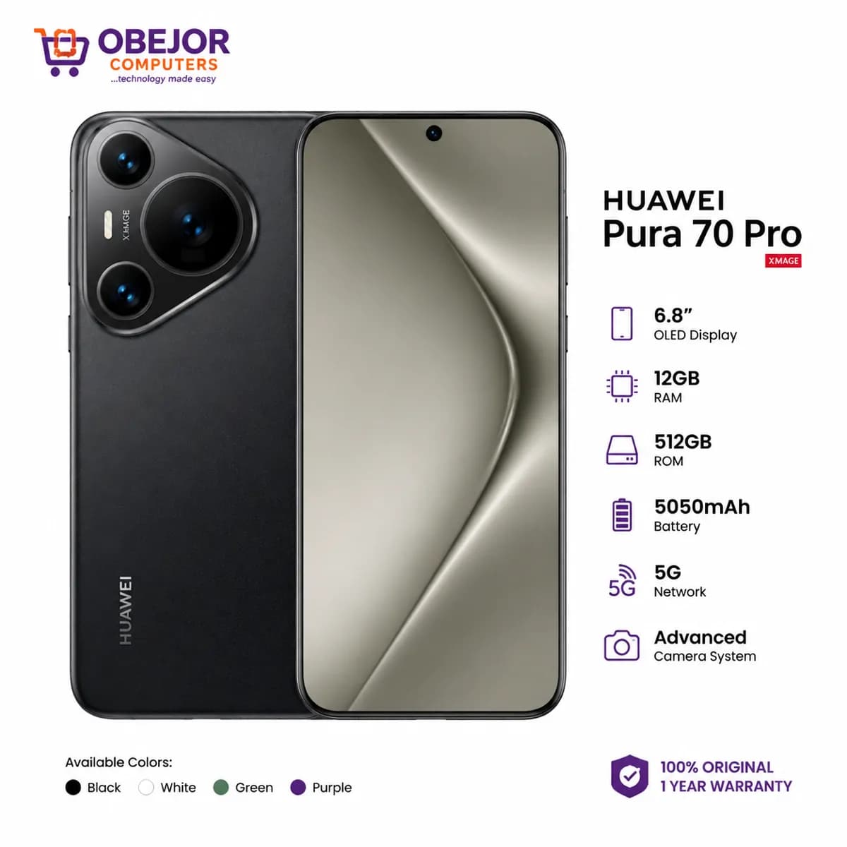 Huawei Pura 70Pro 12gb Ram 512gb Rom 6.8 Inch 5050mAh
