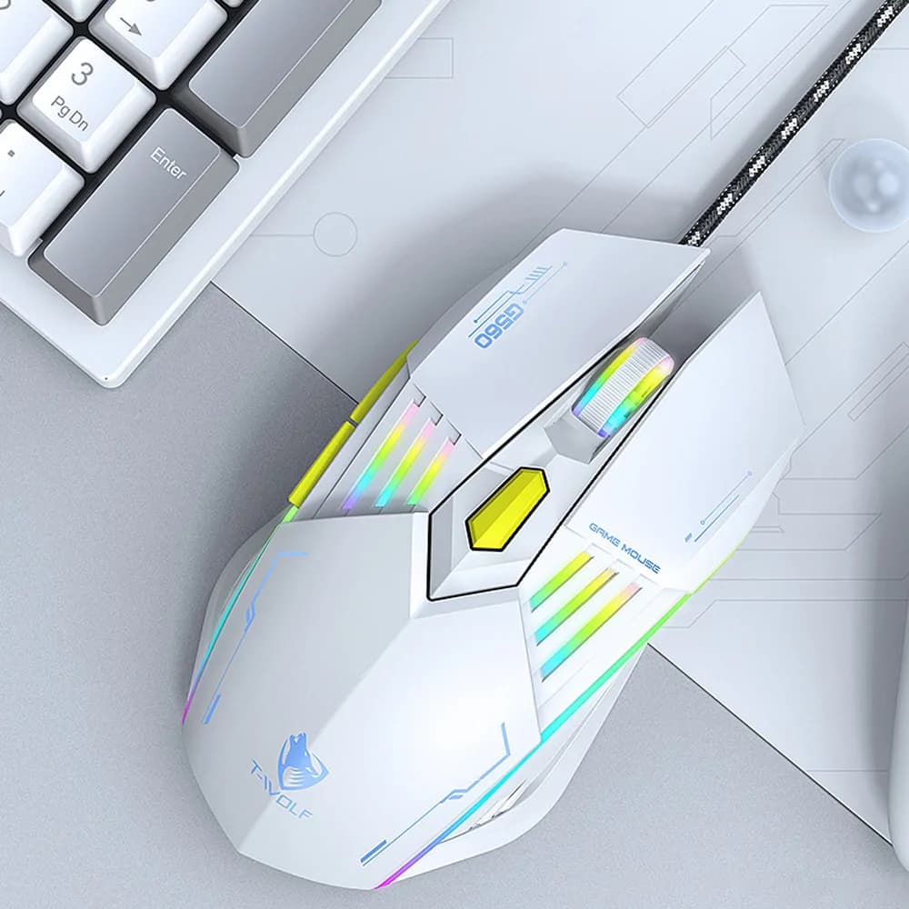 G560 Gaming Mouse With 6 Buttons, Rgb Lighting, And Usb Cable - White