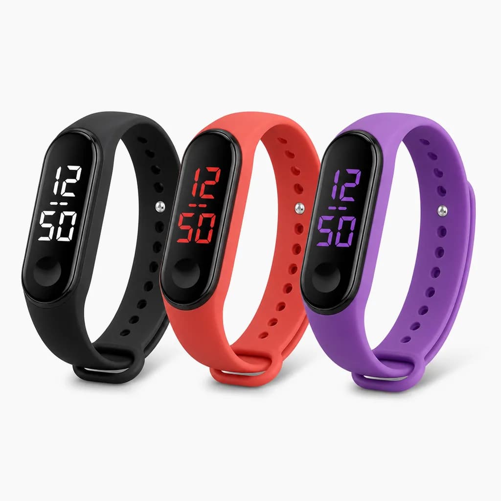 3 Pieces Touchscreen Led Sports Digital Watch Set