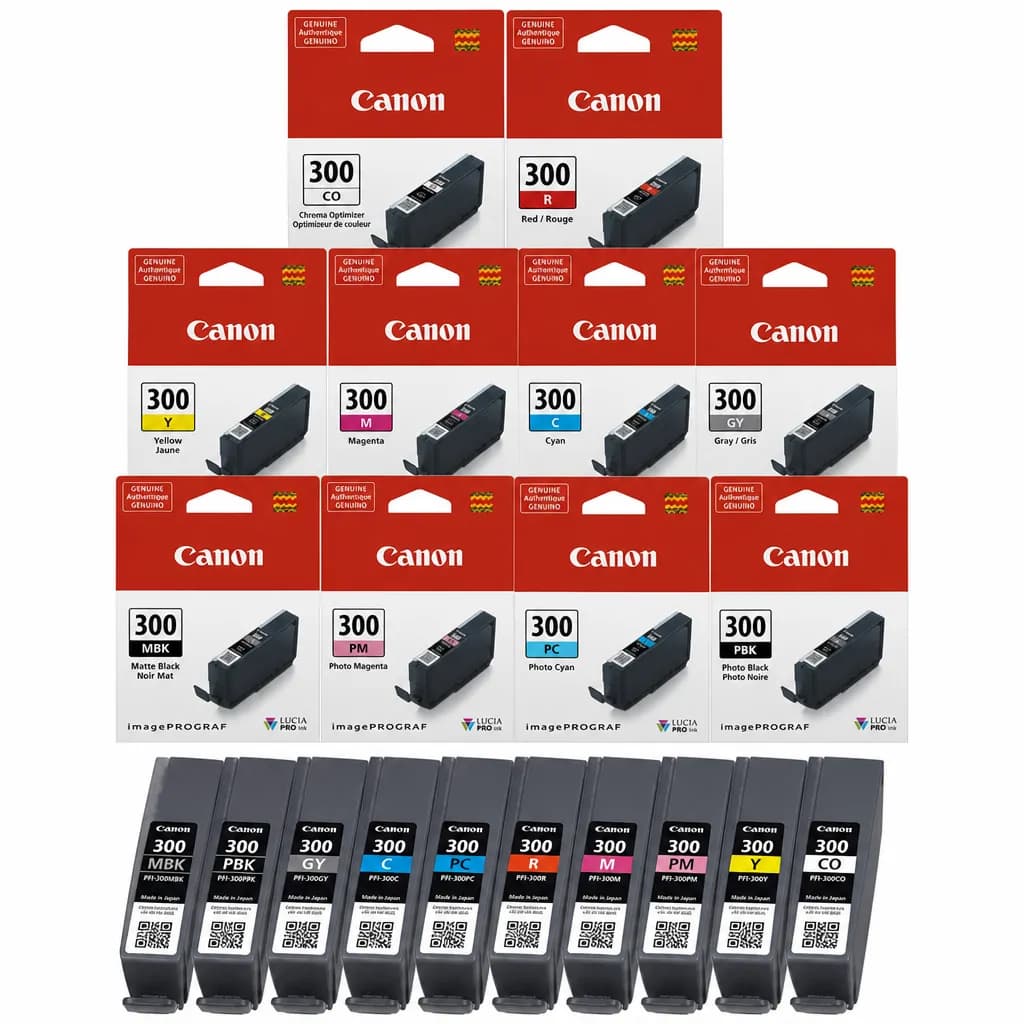 Canon PFI-300 Ink Cartridges Full Set X 10
