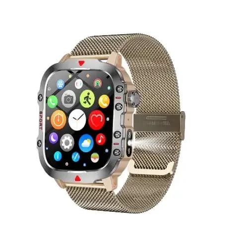 Amoled Mili grade Smart Watch 2.01 Three Proof Outdoor Bluetooth - Gold Steel 2026