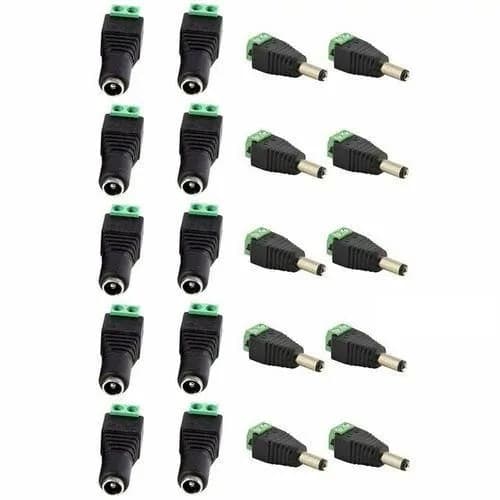 DC Power Female/Male Jack Connector Cable Adapter Plug For CCTV Cameras - 10pcs