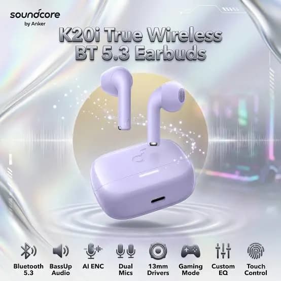 Anker Soundcore K20i Semi-in-ear Earbud Wireless Bluetooth–Purple
