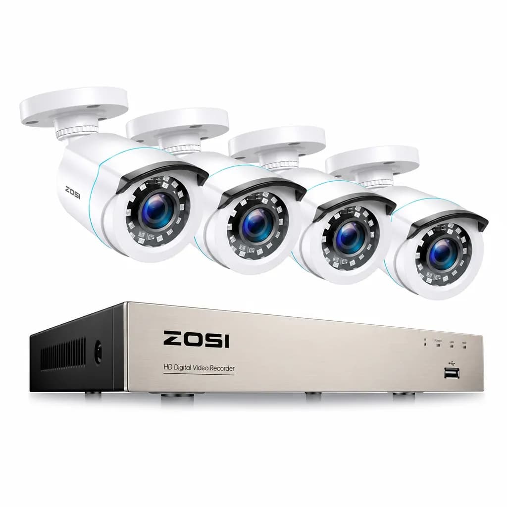ZOSI 8CH Outdoor CCTV Camera System – 5MP Lite H.265+ DVR with AI Human & Vehicle Detection and 4 × 1080P Weatherproof Cameras