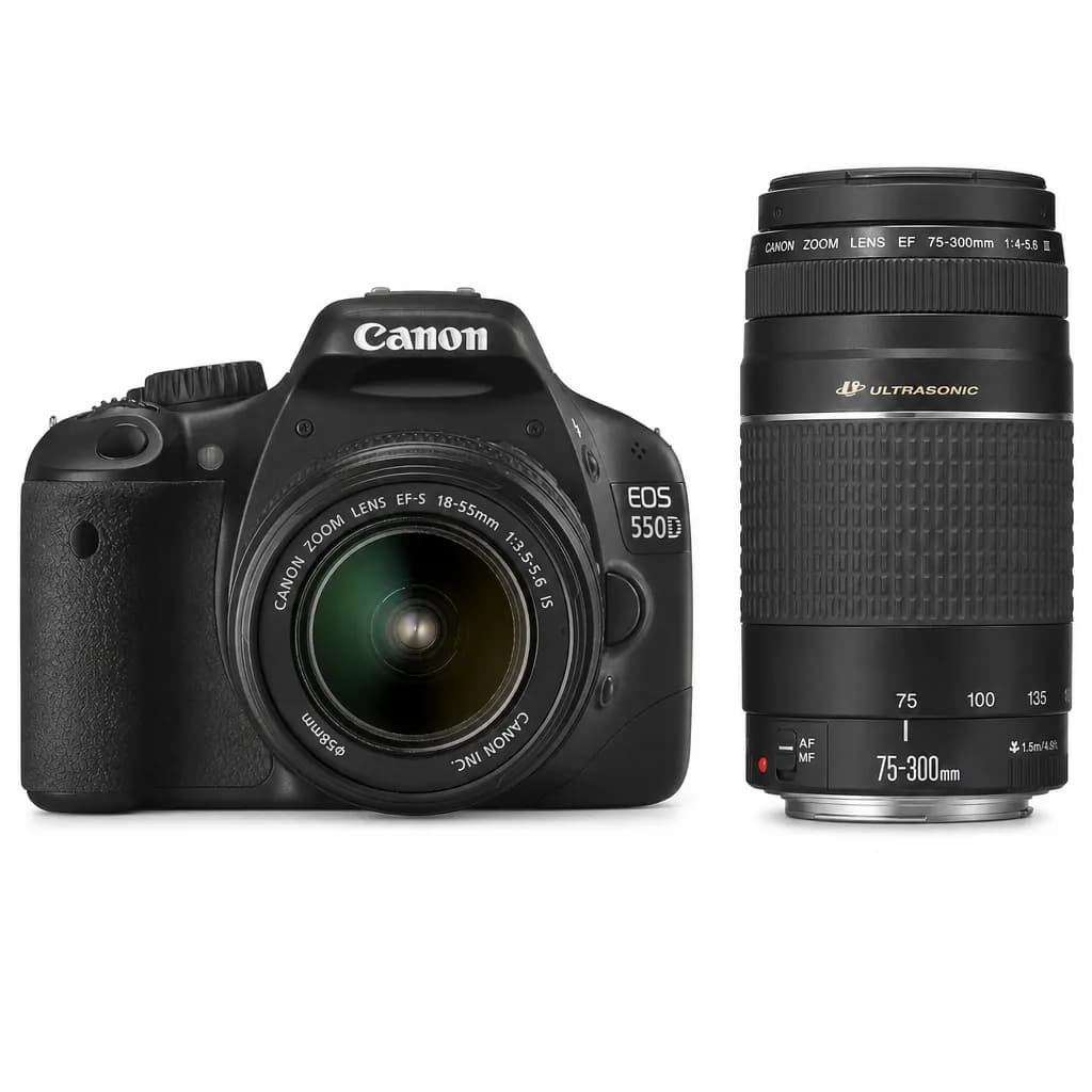Canon EOS 550D DSLR Camera with 18-55mm and 75-300mm Lenses