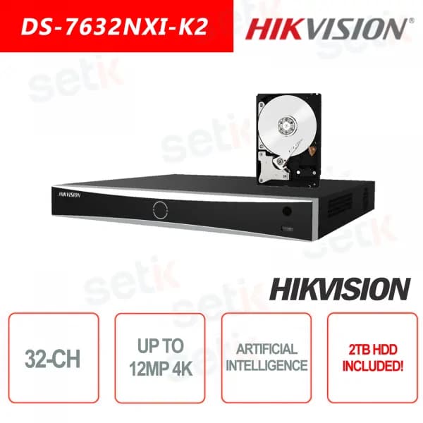 HikVision 32 Channel Non Poe Network Video Recorder Ds-7632nxi-k2 1u K Series Acusense 4k Nvr
