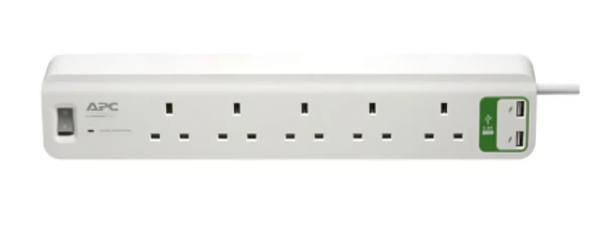 APC Surge Protector Extension 5 Way 2 USB 230V UK