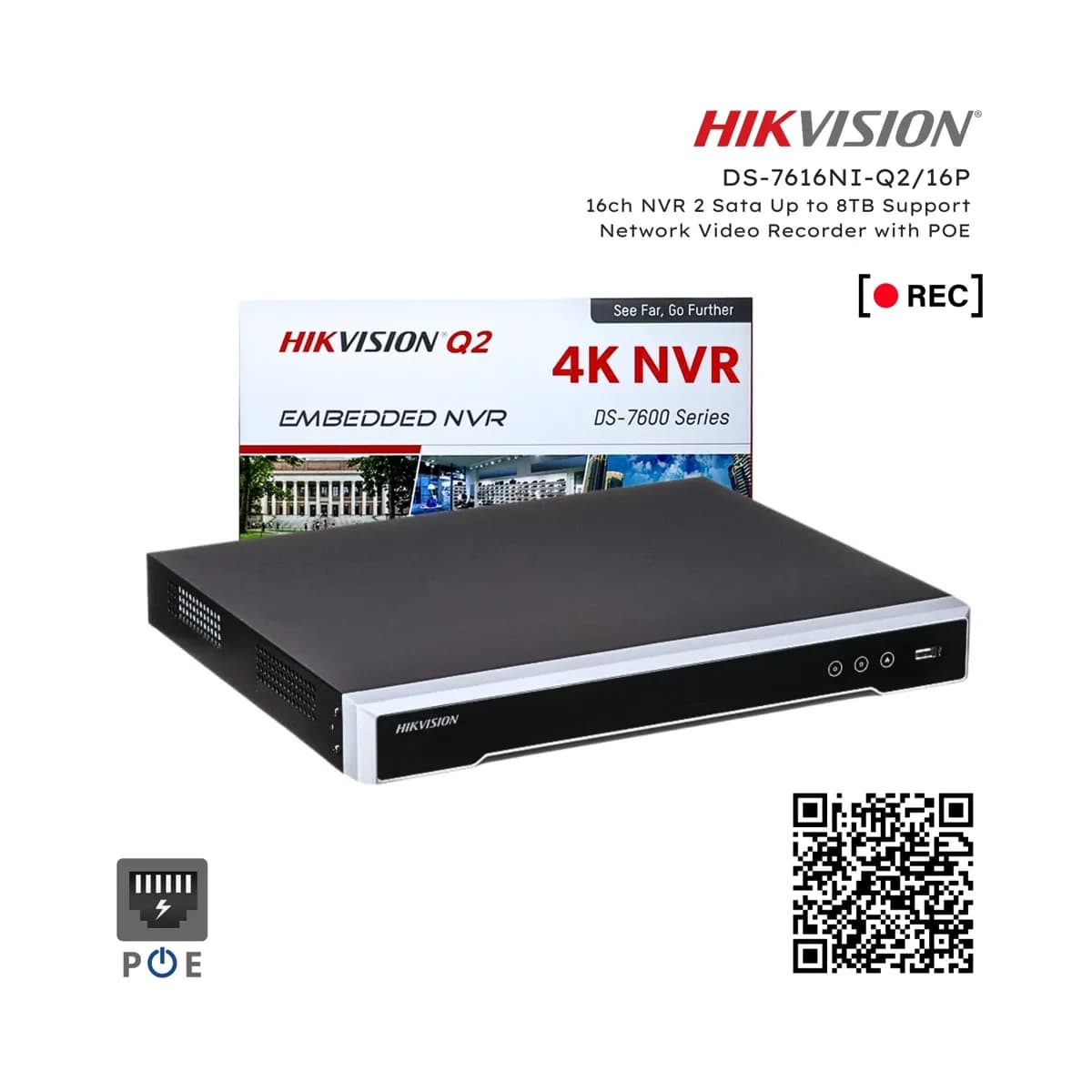 HikVision Ds-7616ni-q2/16p Hik 16 Channel 16 Poe 4k Nvr Network Video Recorder