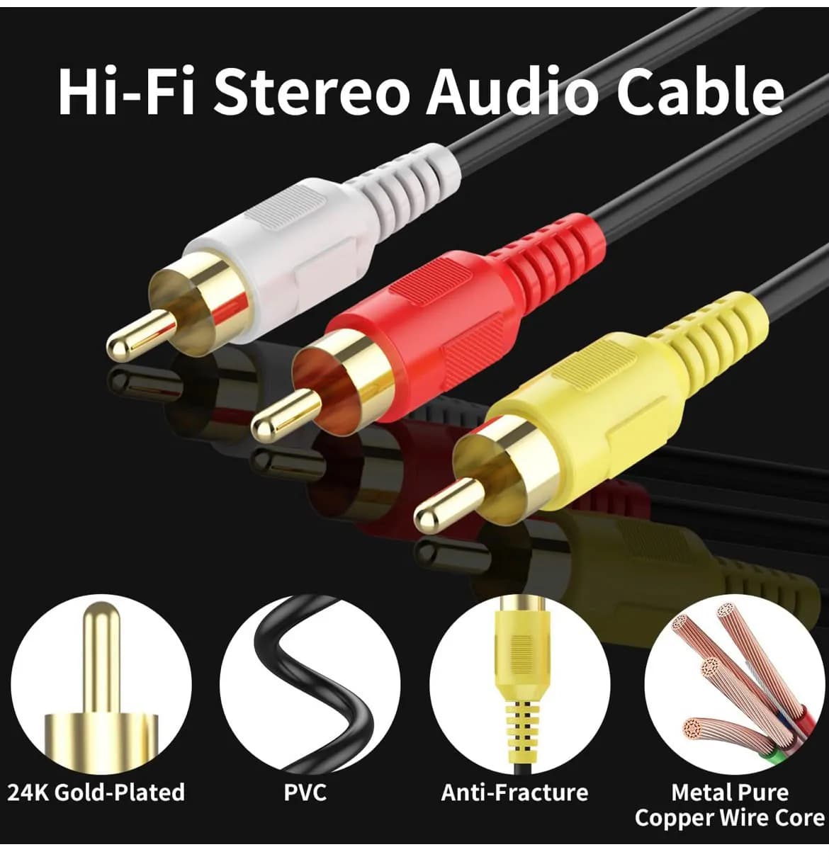 3 Rca To Rca Male To Male Av Audio Cable - 30m/100ft