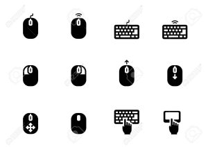 Computer mouse, its buttons indication and keyboard vector icon set